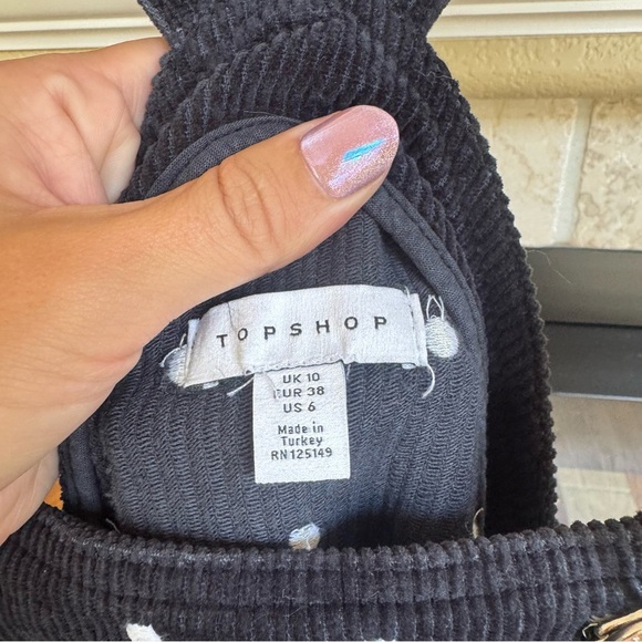 TopShop Navy Polka Dot Corduroy Overall Dress Jumper Size 6 - Picture 6 of 6